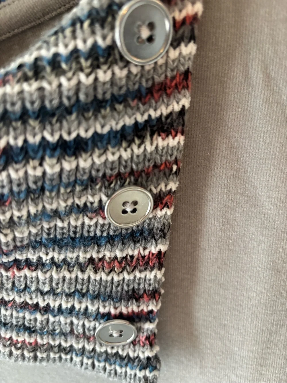 Ruby Rd. Gray Pullover with Multicolor Striped Button Cowl - Picture 6 of 7